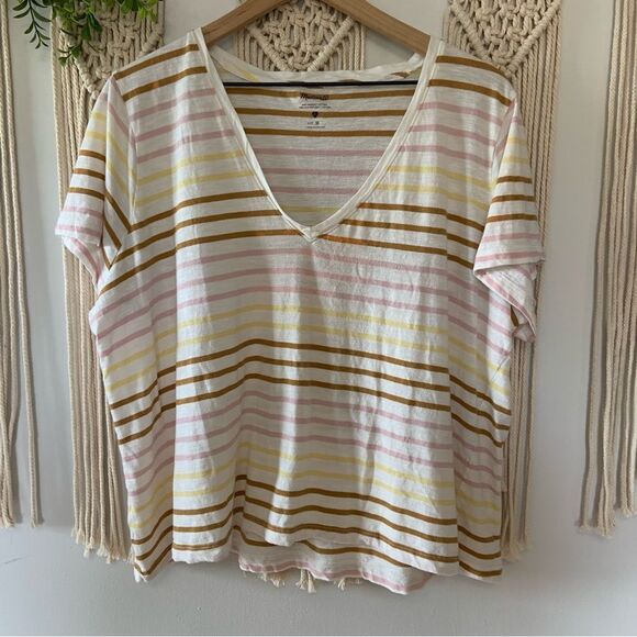 MADEWELL Women’s Organic Cotton Blend Striped V-Neck Tee Size 3X - Picture 2 of 10